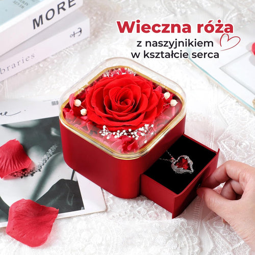 Wieczna róża z naszyjnikiem w szufladce
